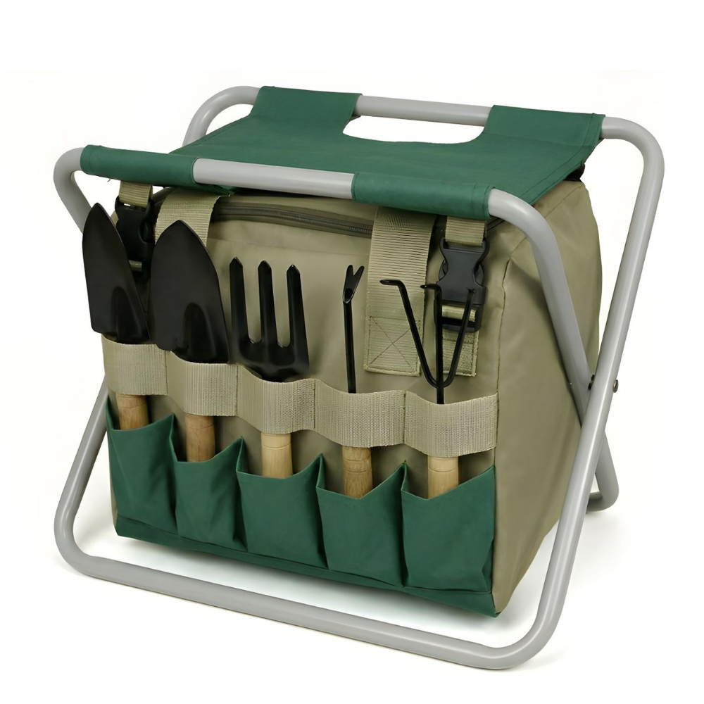 Tuin Gereedschap Set 6 Delig Met Opvouwbare Kruk En Tas