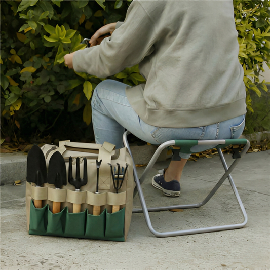 Tuin Gereedschap Set 6 Delig Met Opvouwbare Kruk En Tas