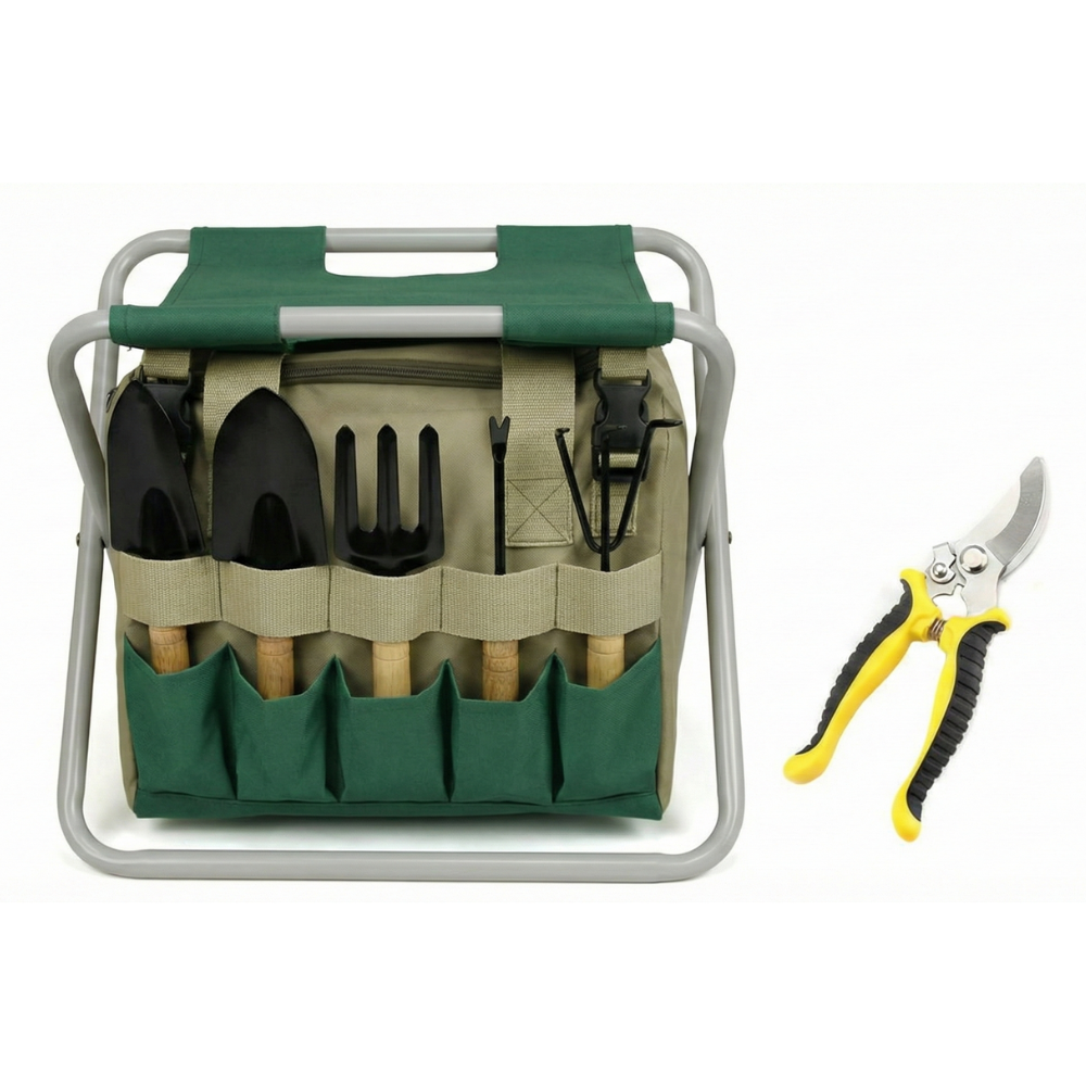 Tuin Gereedschap Set 6 Delig Met Opvouwbare Kruk En Tas