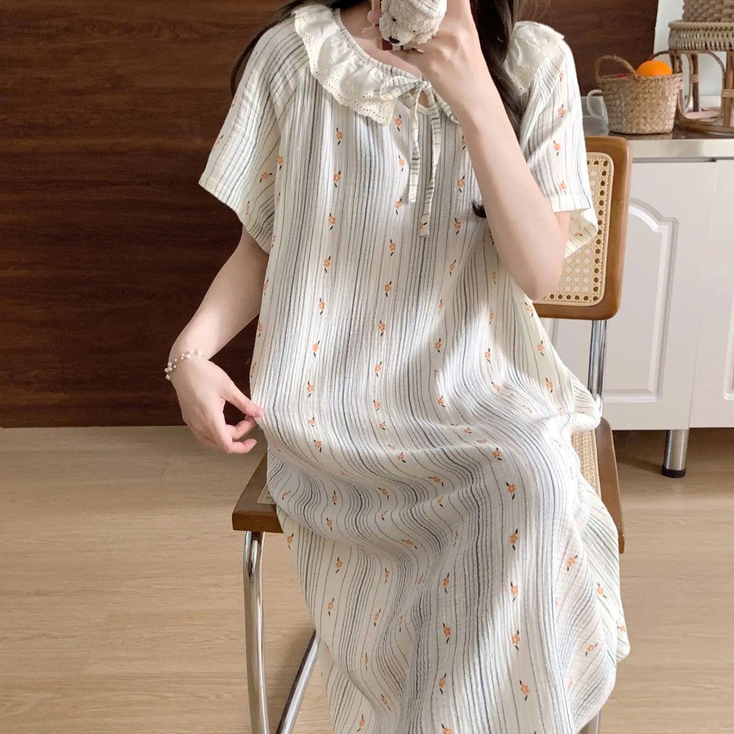 Bloemen Slaapkleding Set voor Vrouw Comfortabel Gestreept
