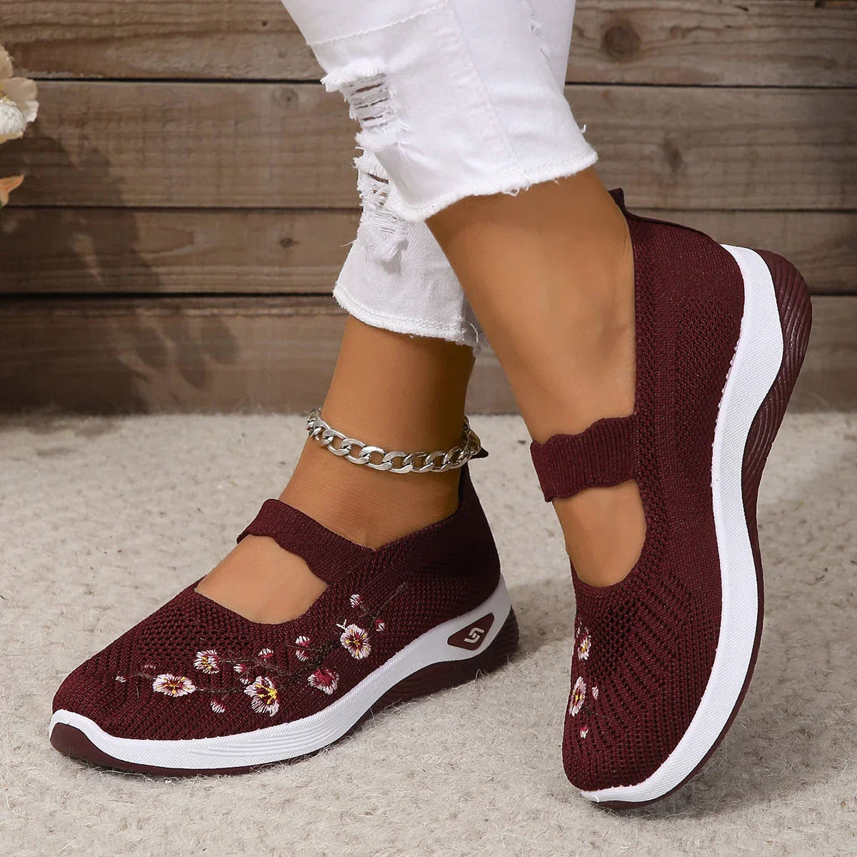 Bloemen Flats Geborduurde Comfortabele Dameschoenen