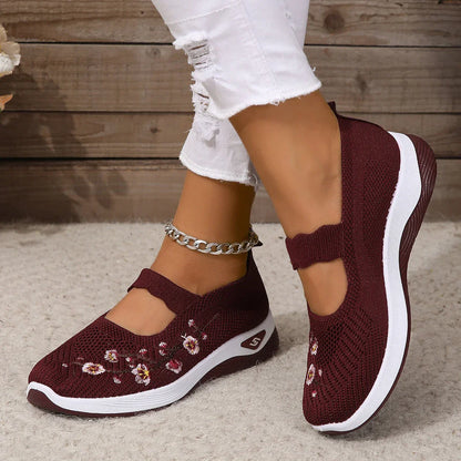 Bloemen Flats Geborduurde Comfortabele Dameschoenen