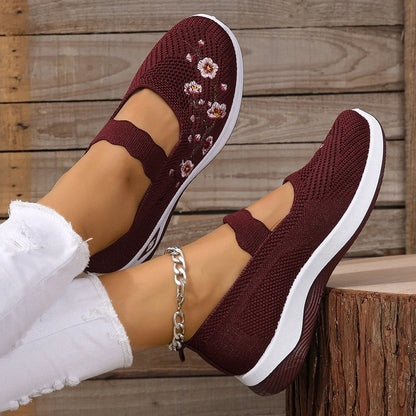 Bloemen Flats Geborduurde Comfortabele Dameschoenen