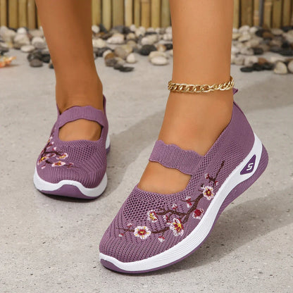 Bloemen Flats Geborduurde Comfortabele Dameschoenen