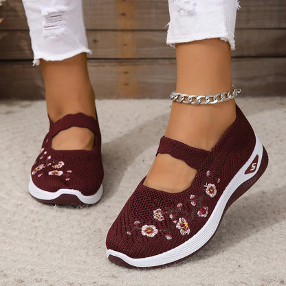 Bloemen Flats Geborduurde Comfortabele Dameschoenen