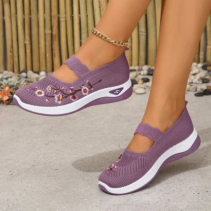 Bloemen Flats Geborduurde Comfortabele Dameschoenen