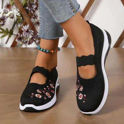 Bloemen Flats Geborduurde Comfortabele Dameschoenen
