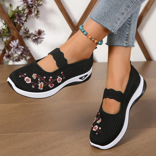 Bloemen Flats Geborduurde Comfortabele Dameschoenen - StudioMarella