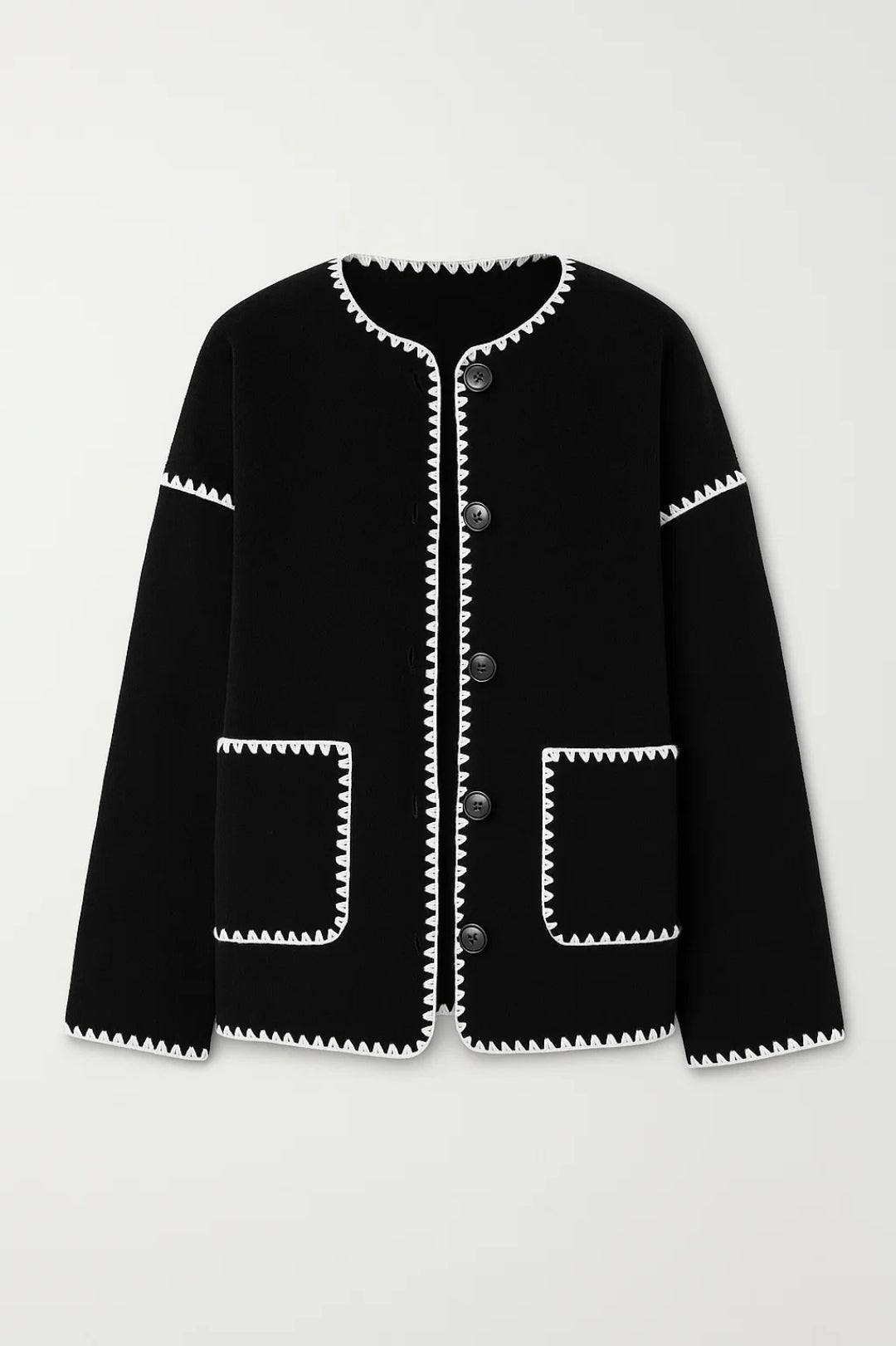 Dames Jas met Contrasterende Biezen Chique Snit