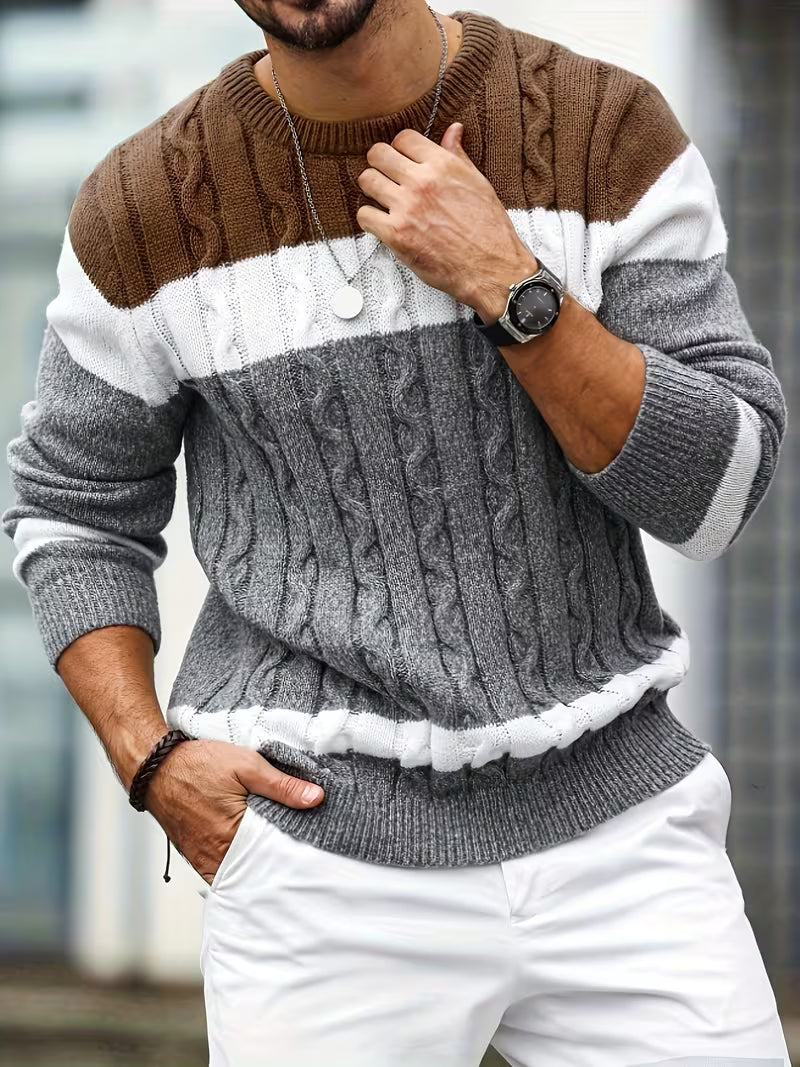 Gebreide Trui Ronde Hals Colorblock Stijl - StudioMarella