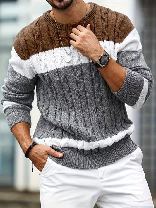 Gebreide Trui Ronde Hals Colorblock Stijl - StudioMarella