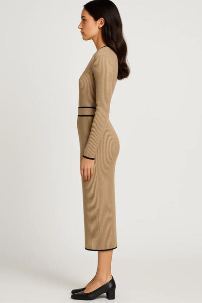Dames Jurk Midi Lange Mouwen Strik Detail Chique