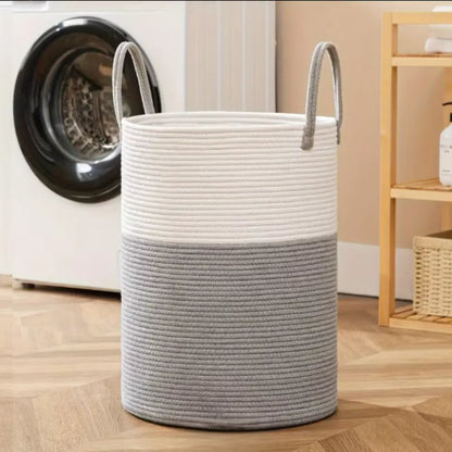 Gevlochten Wasmand Katoen 58L – Natuurlijk Opbergoplossing met Stevige Handvatten – Opvouwbare Wasmand voor Slaapkamer en Badkamer