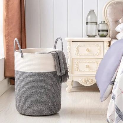 Gevlochten Wasmand Katoen 58L – Natuurlijk Opbergoplossing met Stevige Handvatten – Opvouwbare Wasmand voor Slaapkamer en Badkamer