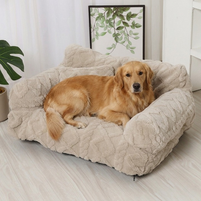 Pluche Hondenmand met Verhoogde Rand Beige Khaki Grijs Zwart Rustgevend Kussen S M L Katoenvulling