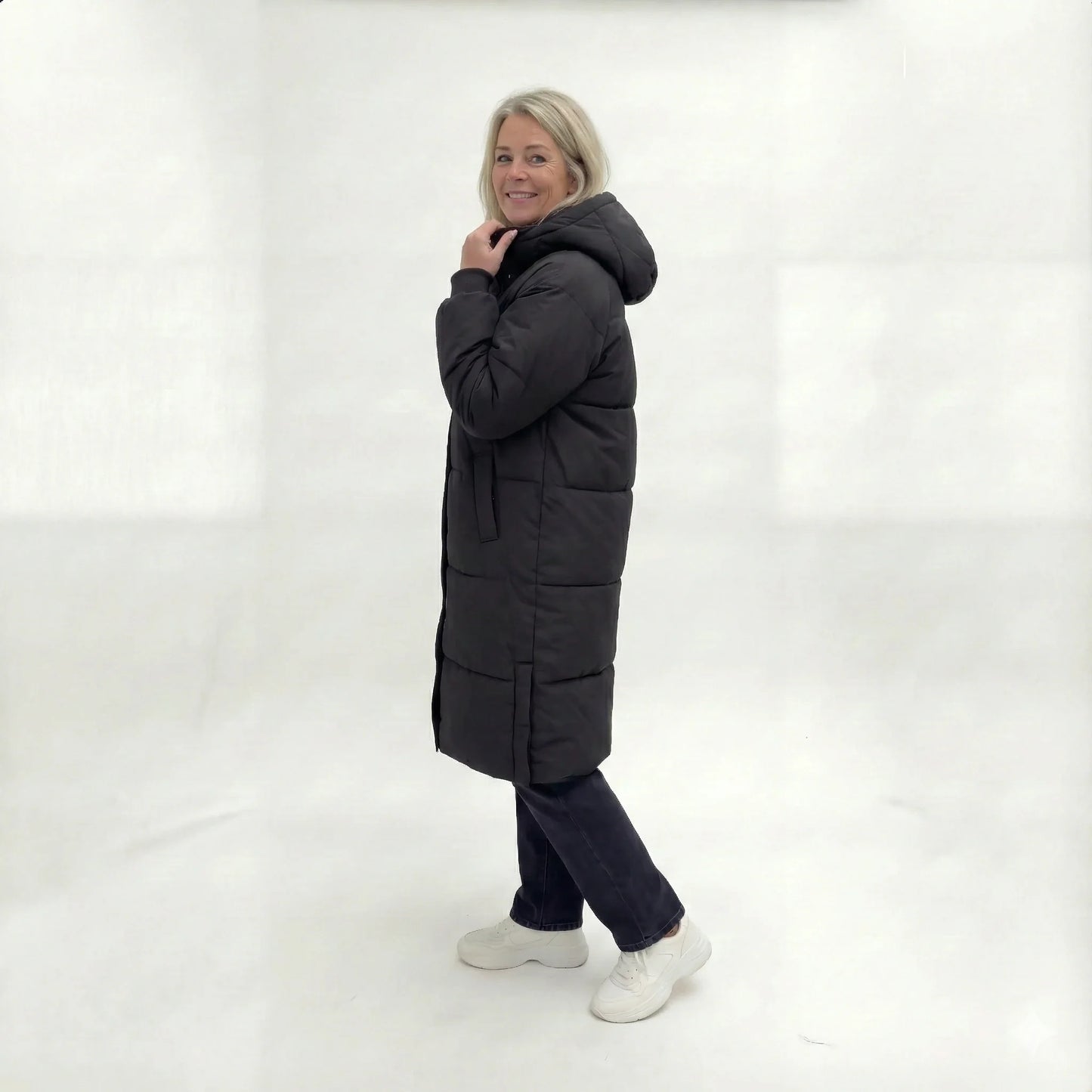Dames Lange Gewatteerde Winterjas Met Capuchon