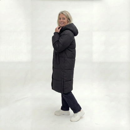 Dames Lange Gewatteerde Winterjas Met Capuchon
