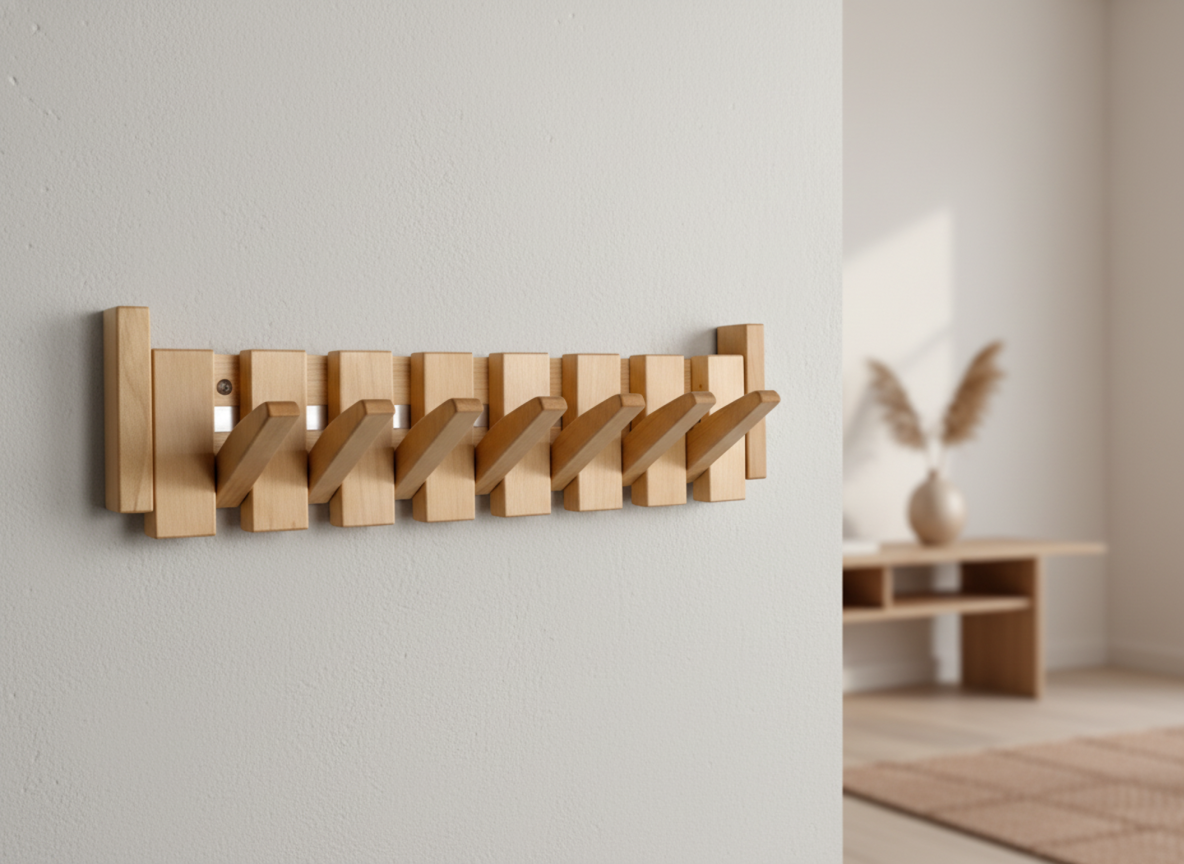 Wandkapstok Hout Piano Vormgeving 4-8 Haken Scandinavisch Design Hal Slaapkamer Garderobe Wand Opslag