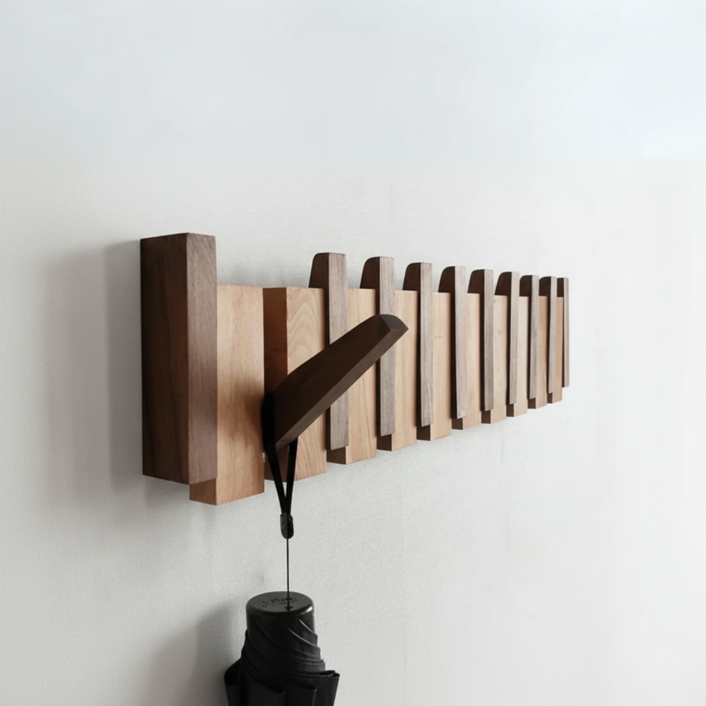 Wandkapstok Hout Piano Vormgeving 4-8 Haken Scandinavisch Design Hal Slaapkamer Garderobe Wand Opslag