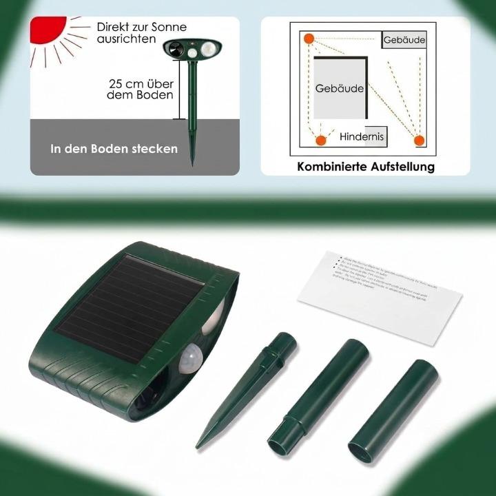 Dierenverschrikker op Zonne-Energie – PIR Bewegingssensor 110°, Bereik 9m, IP44 Weerbestendig voor Tuin en Erf