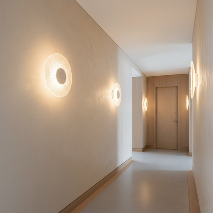 Wandlamp Travertijn Acryl Rond LED Minimalistisch Japandi Ø30 Slaapkamer Hal