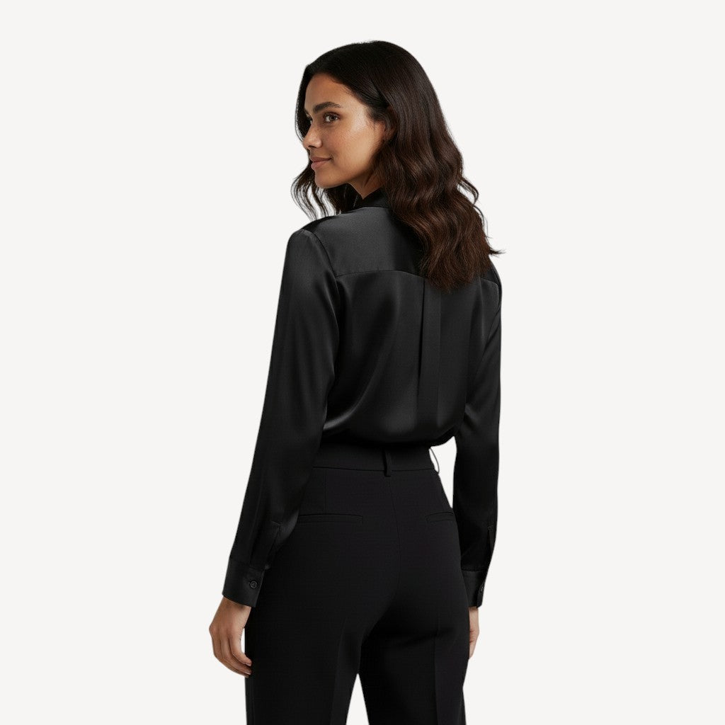 Dames Blouse Lange Mouwen Satijn Knoopsluiting
