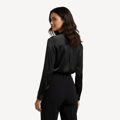 Dames Blouse Lange Mouwen Satijn Knoopsluiting