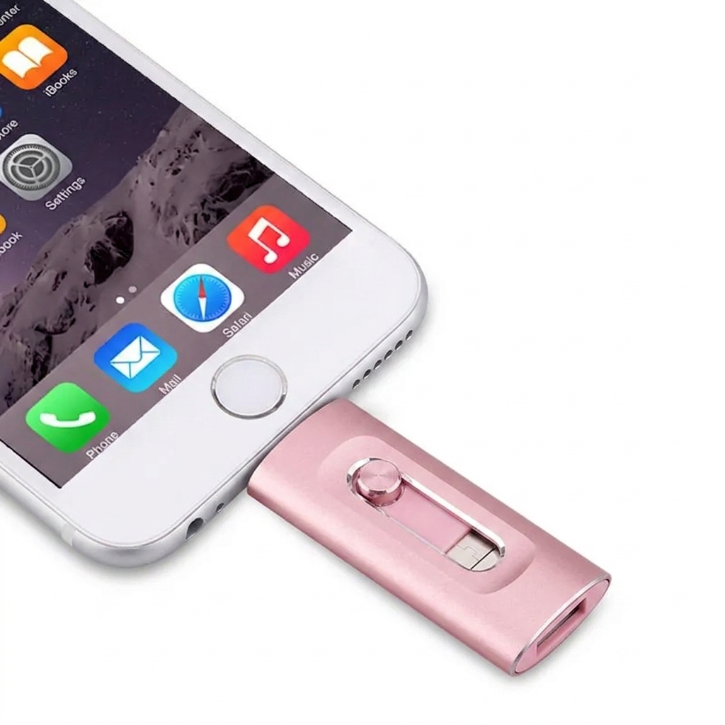 3-in-1 USB Stick Metaal 6.6x2cm Lightning USB-C USB 3.0 iPhone Android Mac PC 256GB 2TB Foto Video Opslag Sleutelhanger