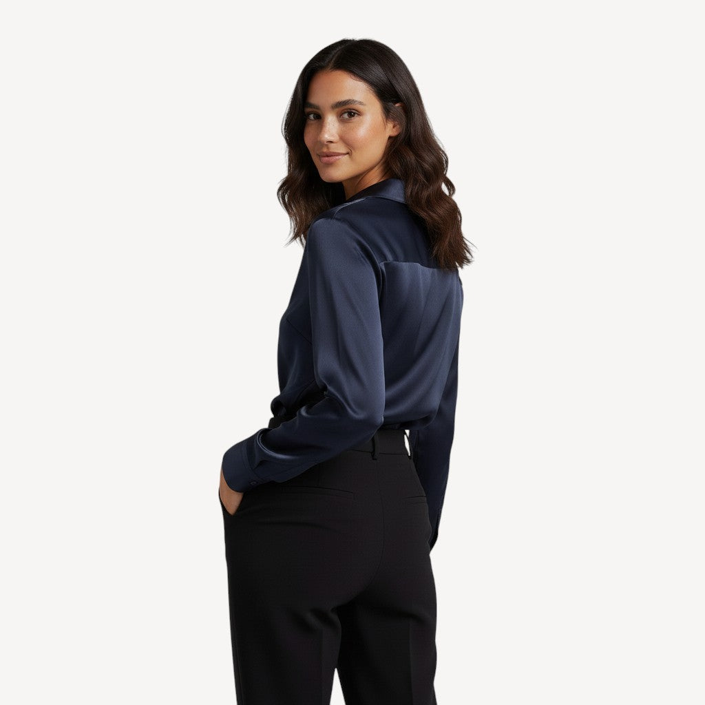 Dames Blouse Lange Mouwen Satijn Knoopsluiting