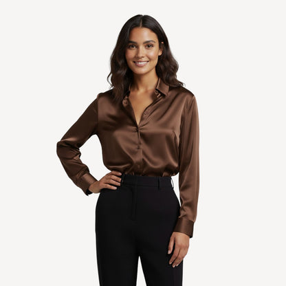 Dames Blouse Lange Mouwen Satijn Knoopsluiting