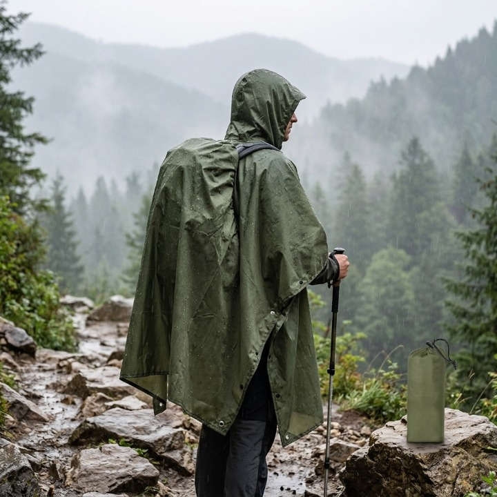 Waterdichte Regenponcho met Capuchon – 3-in-1 Outdoor Bescherming voor Wandelen Kamperen Tuin