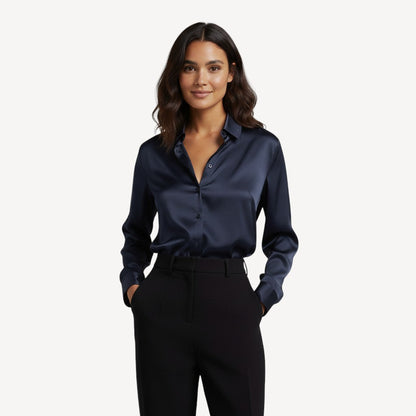 Dames Blouse Lange Mouwen Satijn Knoopsluiting