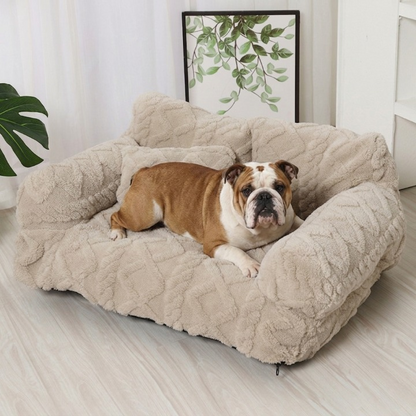 Pluche Hondenmand met Verhoogde Rand Beige Khaki Grijs Zwart Rustgevend Kussen S M L Katoenvulling