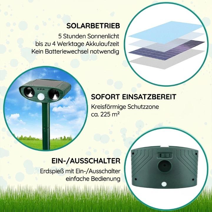 Dierenverschrikker op Zonne-Energie – PIR Bewegingssensor 110°, Bereik 9m, IP44 Weerbestendig voor Tuin en Erf