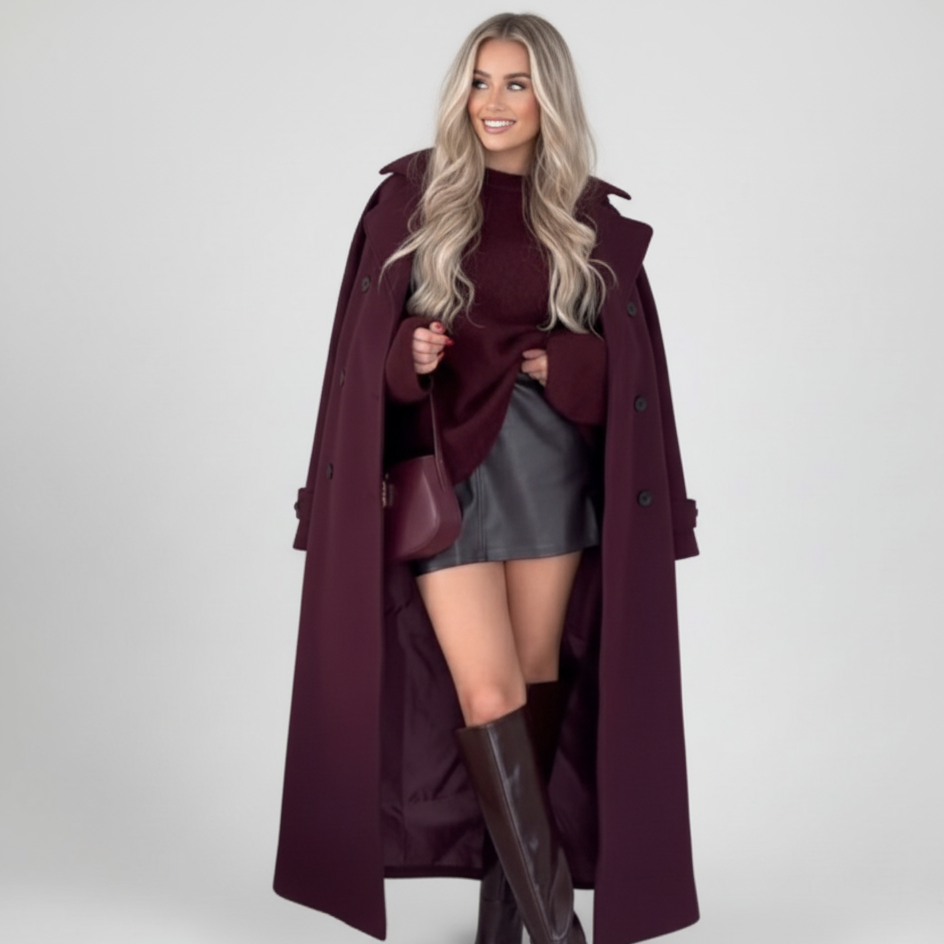 Rode Wol Coat Koningsblauw Langer Model - StudioMarella