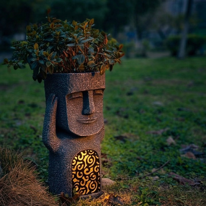 Gezichtsvaas met Zonne-energie Verlichting – Abstrakt Sculptuur Plantenbak Buiten Binnen Kunsthars 25cm