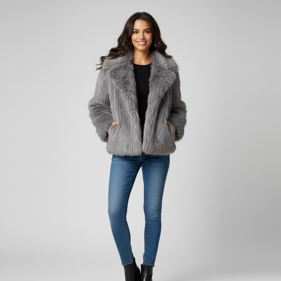 Dames Winterjas Kort Pluche Model met Kraag - StudioMarella