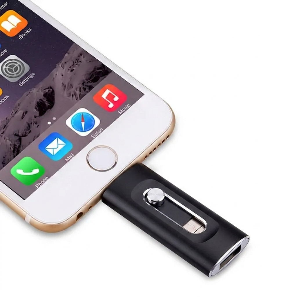 3-in-1 USB Stick Metaal 6.6x2cm Lightning USB-C USB 3.0 iPhone Android Mac PC 256GB 2TB Foto Video Opslag Sleutelhanger