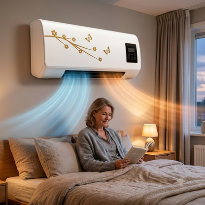 Klimaatregelaar Wandmodel 2-in-1 Verwarming Koeling Goud Bloemmotief Slaapkamer Wandkachel Mini Airco Afstandsbediening Stil