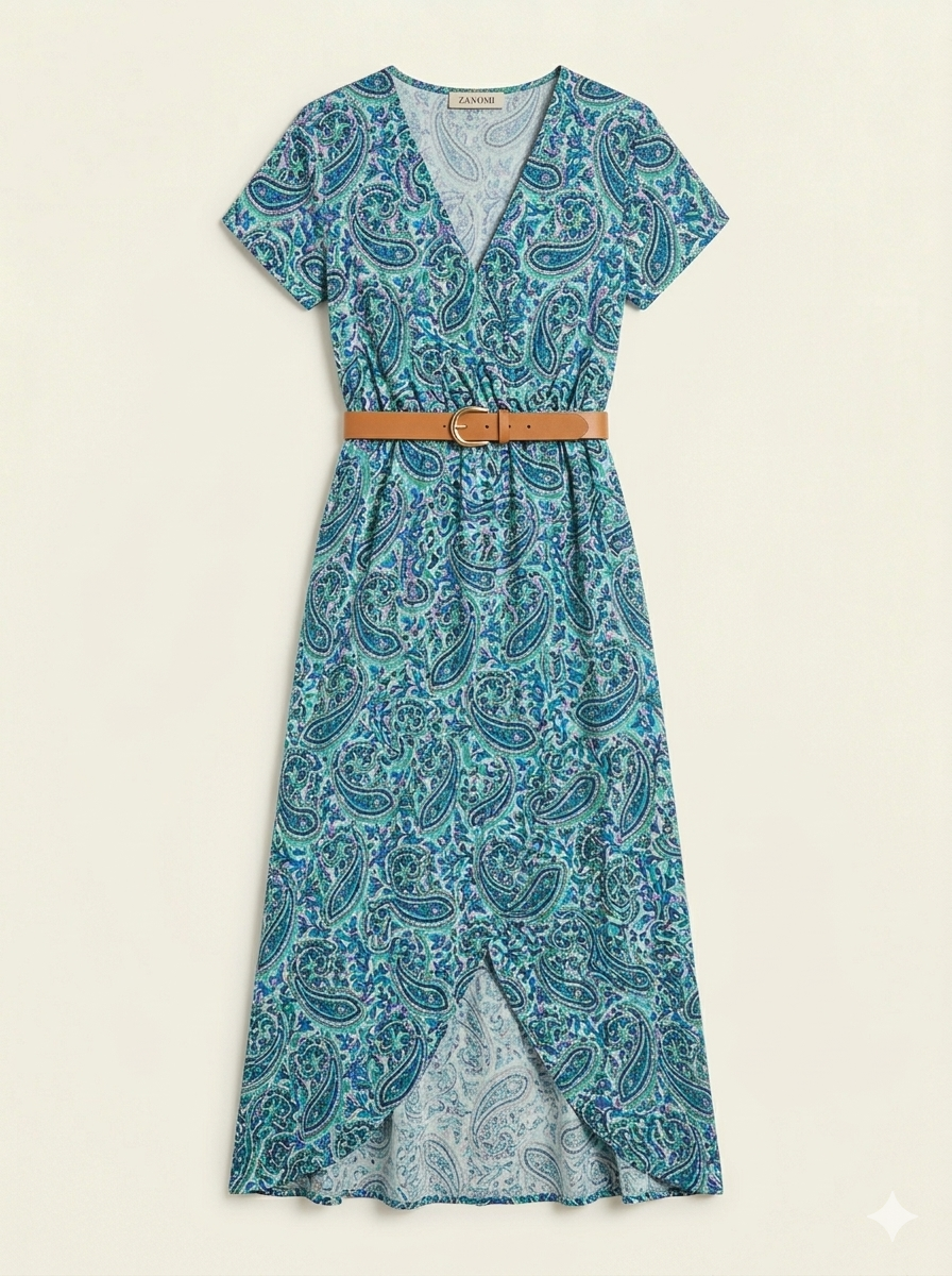 Vrouwen Maxi Jurk Zomer Boho Stijl V-hals Korte Mouwen - StudioMarella