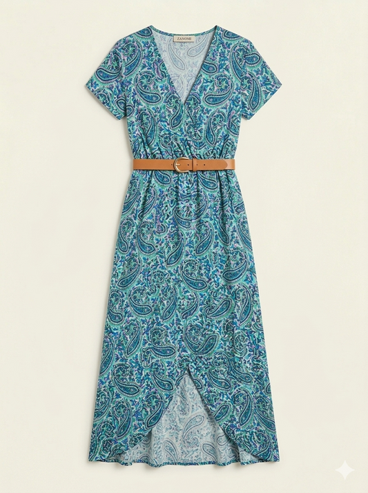 Vrouwen Maxi Jurk Zomer Boho Stijl V-hals Korte Mouwen - StudioMarella
