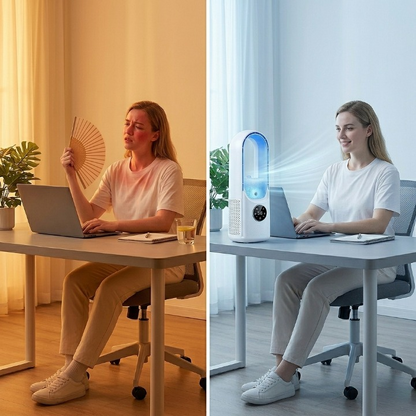 Bladloze Ventilator Draadloos Oplaadbaar Stil Nachtkastje Slaapkamer Wit Blauw 30,5cm