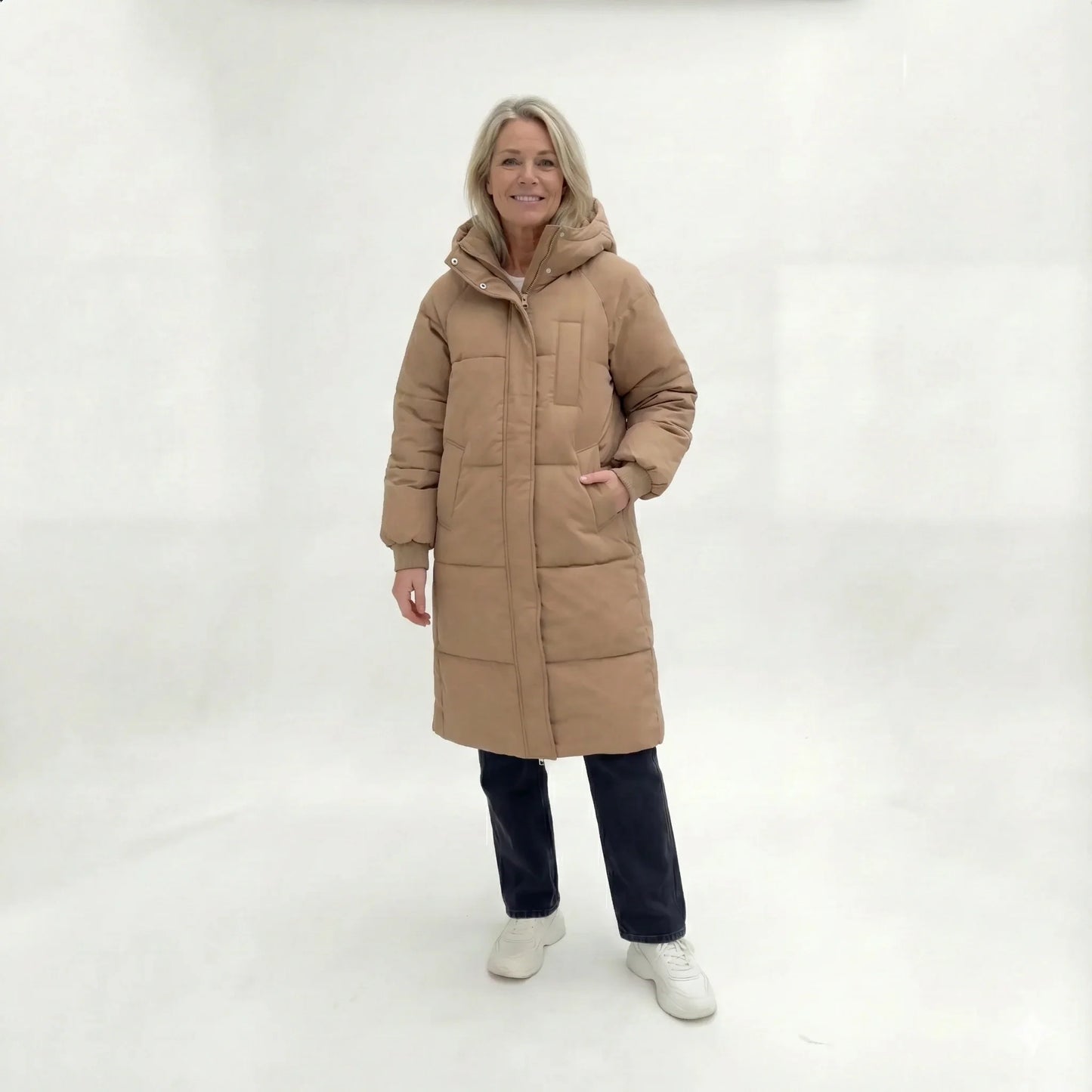 Dames Lange Gewatteerde Winterjas Met Capuchon