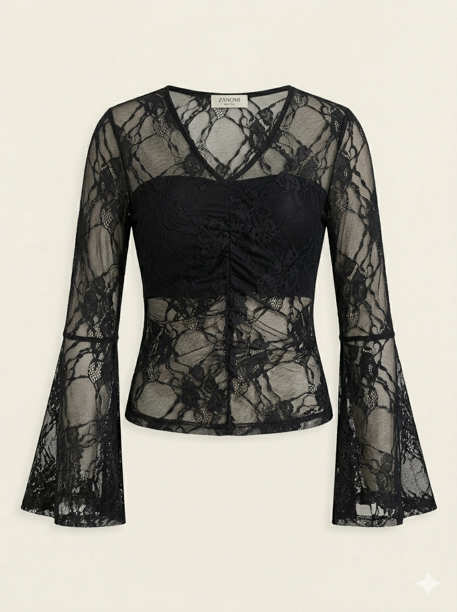 Vrouwelijke Bloemen Shirt Met V-hals en Kanten Details - StudioMarella