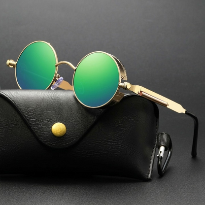 Retro Zonnebril Rond Metalen Montuur UV400 Polariserend Steampunk Stijl