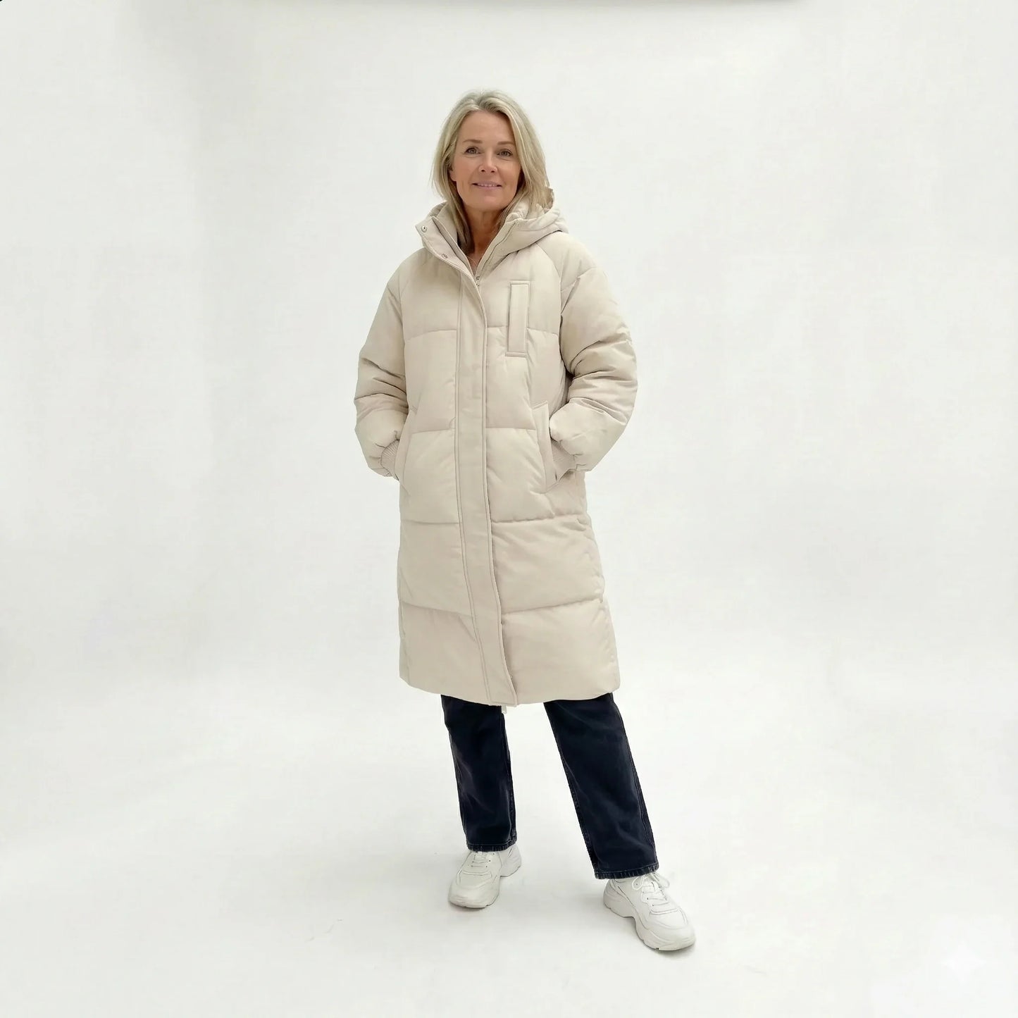 Dames Lange Gewatteerde Winterjas Met Capuchon