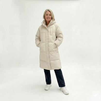 Dames Lange Gewatteerde Winterjas Met Capuchon