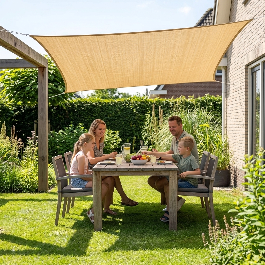 Zonnezeil Rechthoekig 185 g/m² Beige Terras Tuin Schaduwdoek Waterafstotend Zonwering Zwembad Overkapping