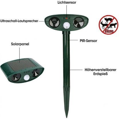 Dierenverschrikker op Zonne-Energie – PIR Bewegingssensor 110°, Bereik 9m, IP44 Weerbestendig voor Tuin en Erf