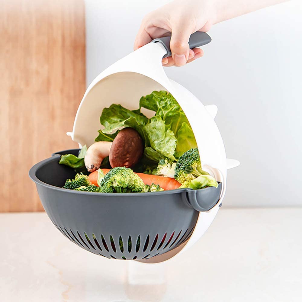 Groentesnijder Multifunctioneel met Vergiet - Rasp Schaaf Julienne Set - Keukensnijder - Inclusief Meerdere Messen - Wit Grijs
